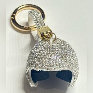 Elegant Crystal-Embellished Keychain Silver Football Helmet Rhinestone Keychain
